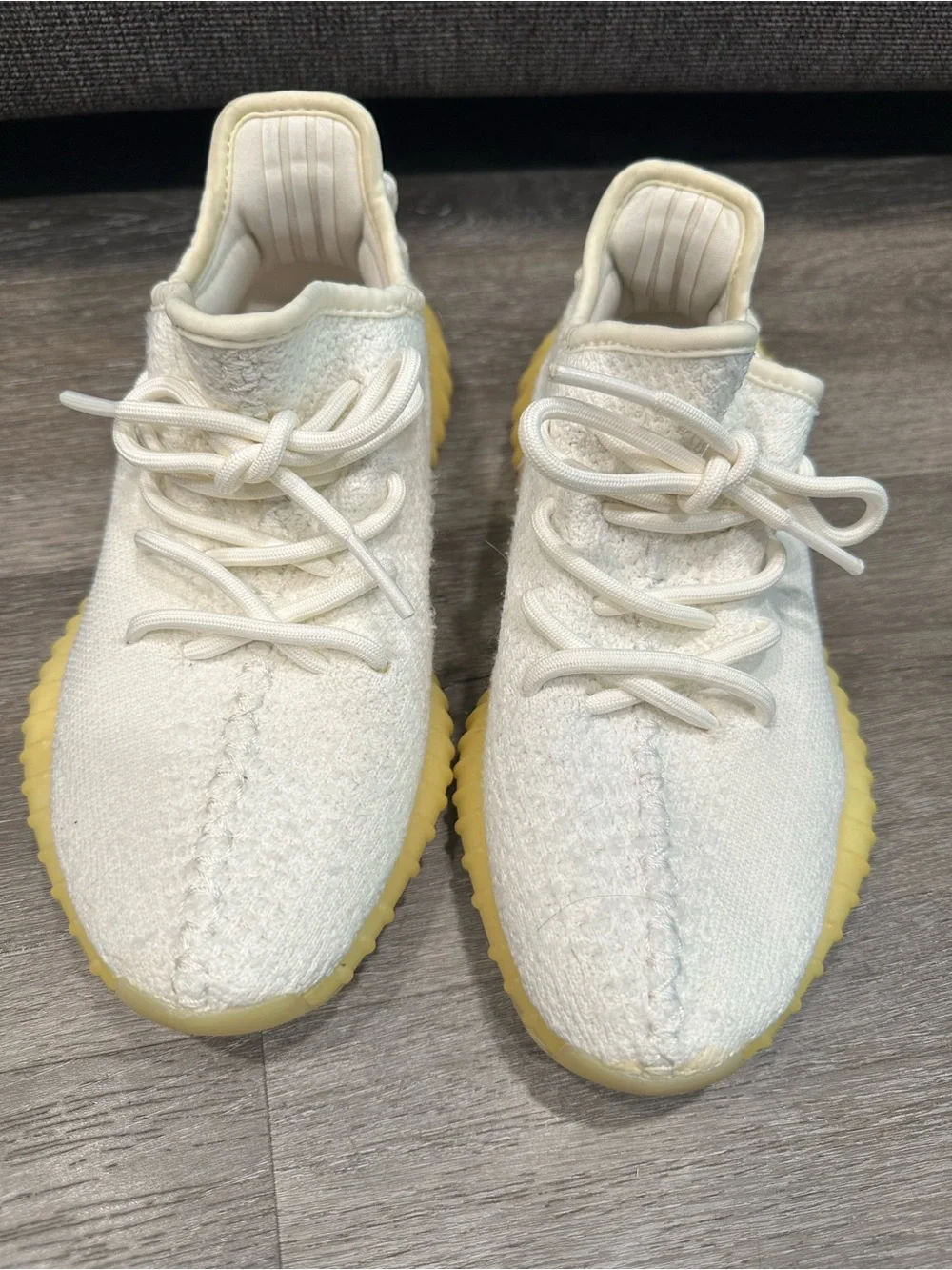 Yeezy Cream Knit Athletic Sneakers with Yellow Sole Boys Size 5